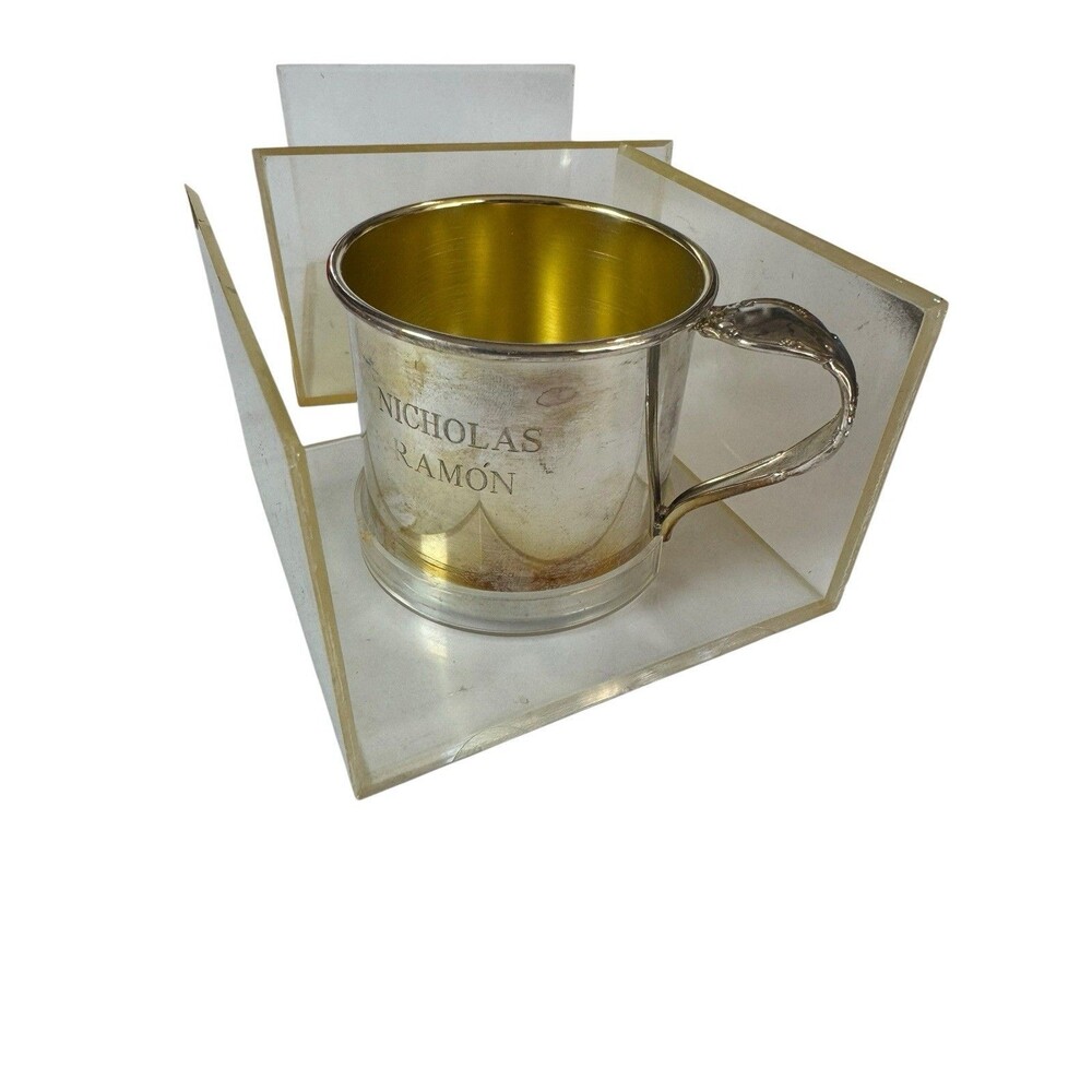 Vintage Oneida Silver Plated Cup Child's Mug Engraved w/Case "Nicholas Ramon"